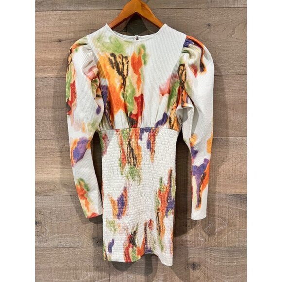 ROTATE Doris abstract-print smocked dress Size 2 - Picture 2 of 8